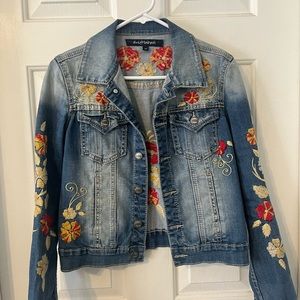 Beautifully embroidered Driftwood ombre jean jacket